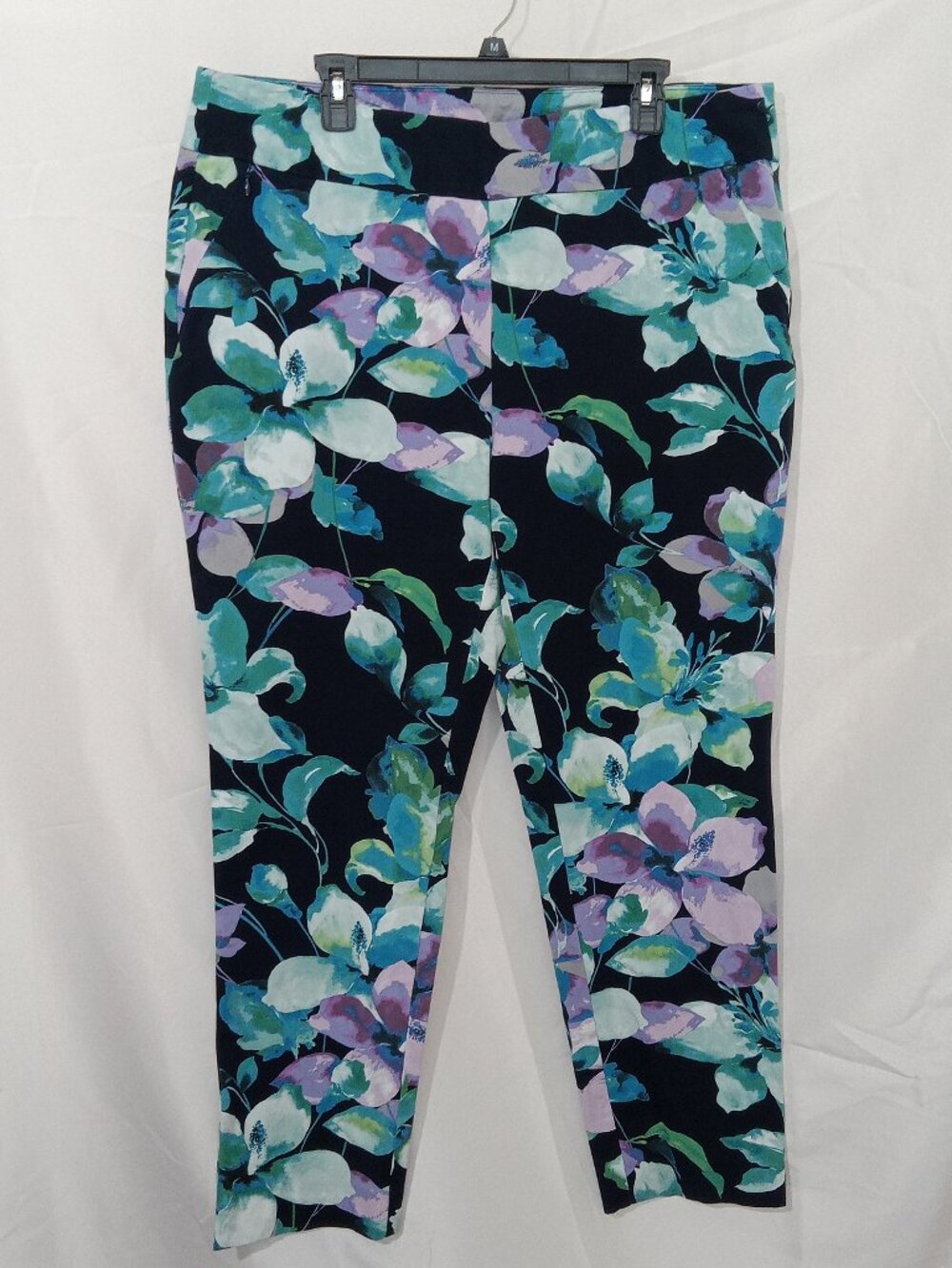 Soft Surroundings Womens Sz 1X Blue Floral Stretch Amaryllis Skinny Ankle Pants